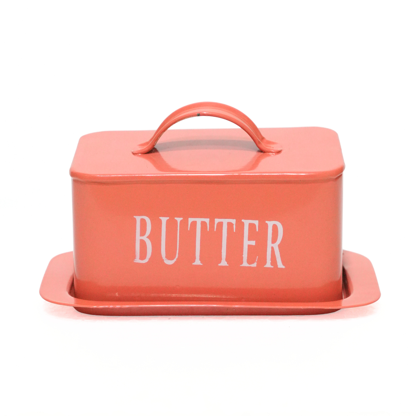 Rectangular Terracotta-Red Metal Butter Dish with Lid & Tray | Food-Safe Butter Container for Kitchen Countertop | 17 x 12 x 8 cm