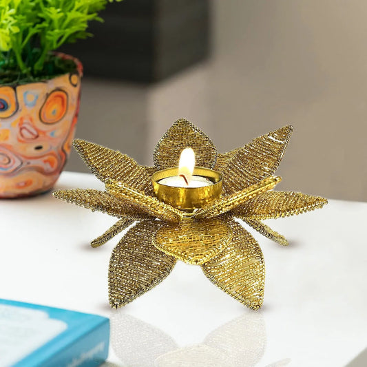 Buy Decorative Golden Lotus Shaped Tealight Holder for Home Decor, Diwali, Mandir, and Gifts – Upto 30% OFF | Best Price Online by Upharkaro-Upharkaro