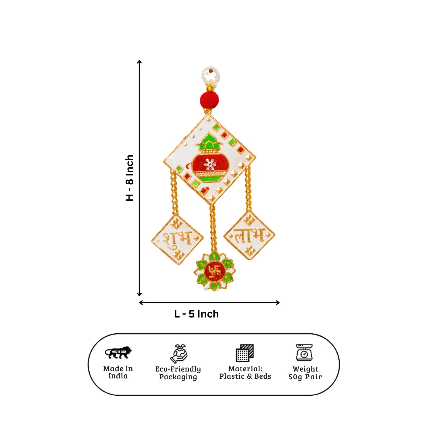 Decorative hanging with measurements on a white background