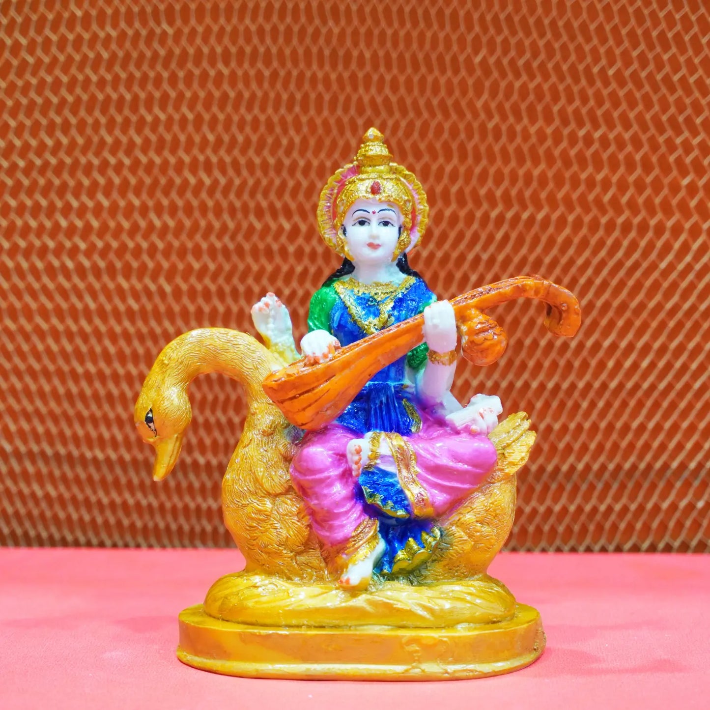 Buy Goddess Saraswati Idol with Veena & Swan (5.5 Inch) – Colorful Maa Saraswati Murti for Home, Office & Study Room Upharkaro