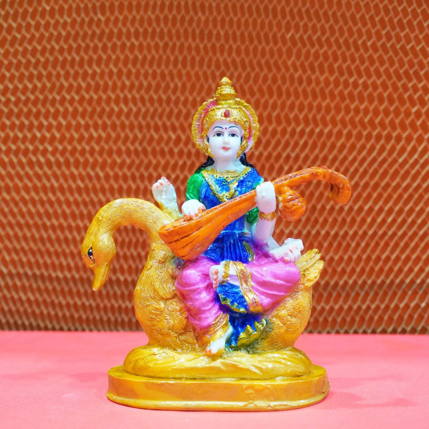 Buy Goddess Saraswati Idol with Veena & Swan (5.5 Inch) – Colorful Maa Saraswati Murti for Home, Office & Study Room Upharkaro