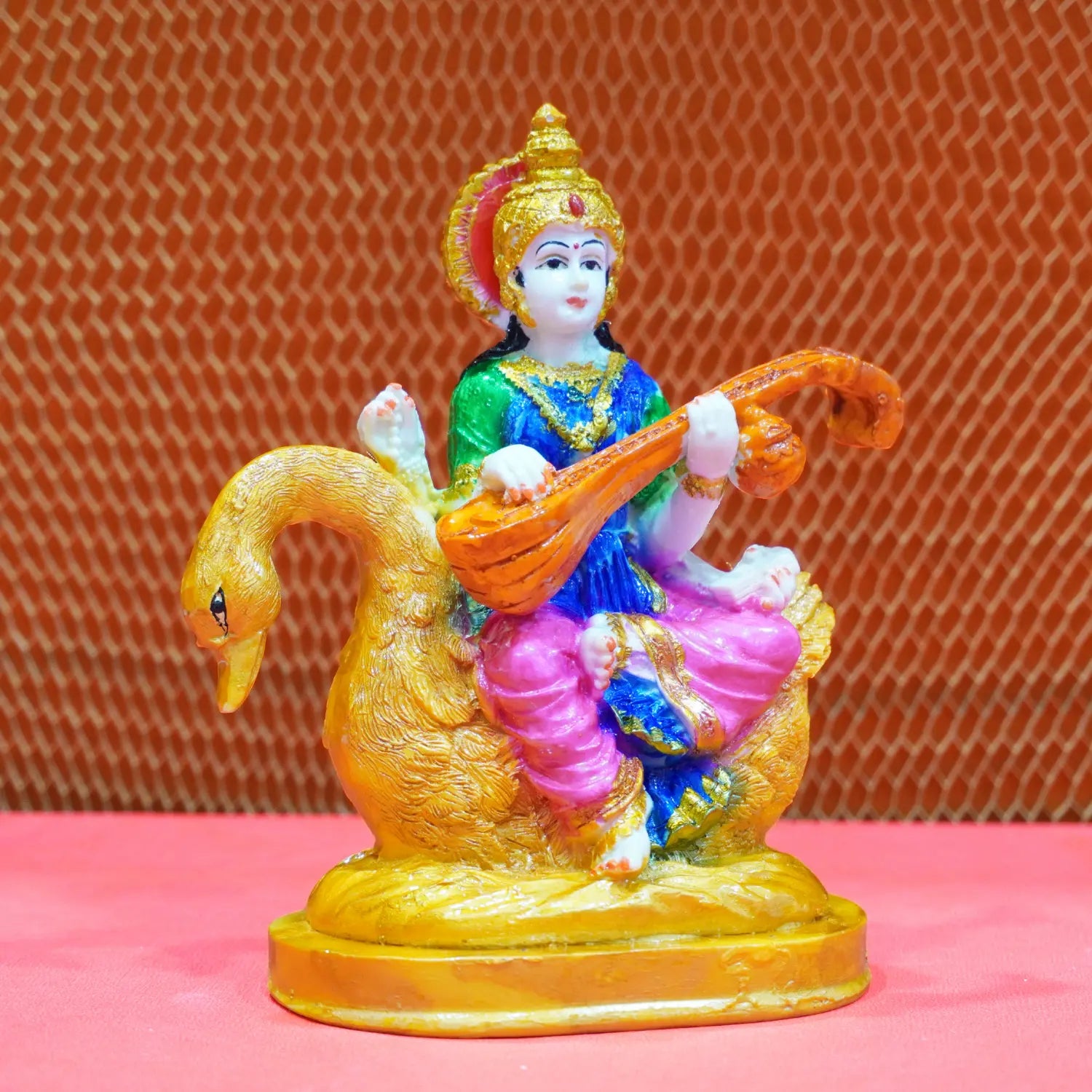 Buy Goddess Saraswati Idol with Veena & Swan (5.5 Inch) – Colorful Maa Saraswati Murti for Home, Office & Study Room Upharkaro