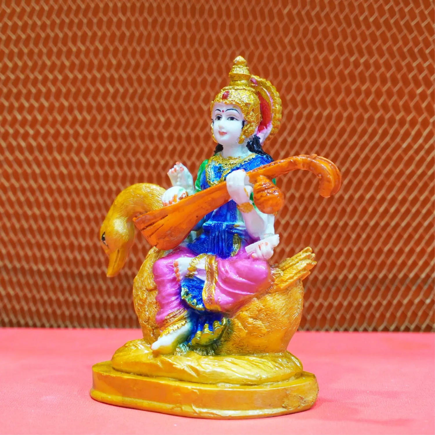 Buy Goddess Saraswati Idol with Veena & Swan (5.5 Inch) – Colorful Maa Saraswati Murti for Home, Office & Study Room Upharkaro