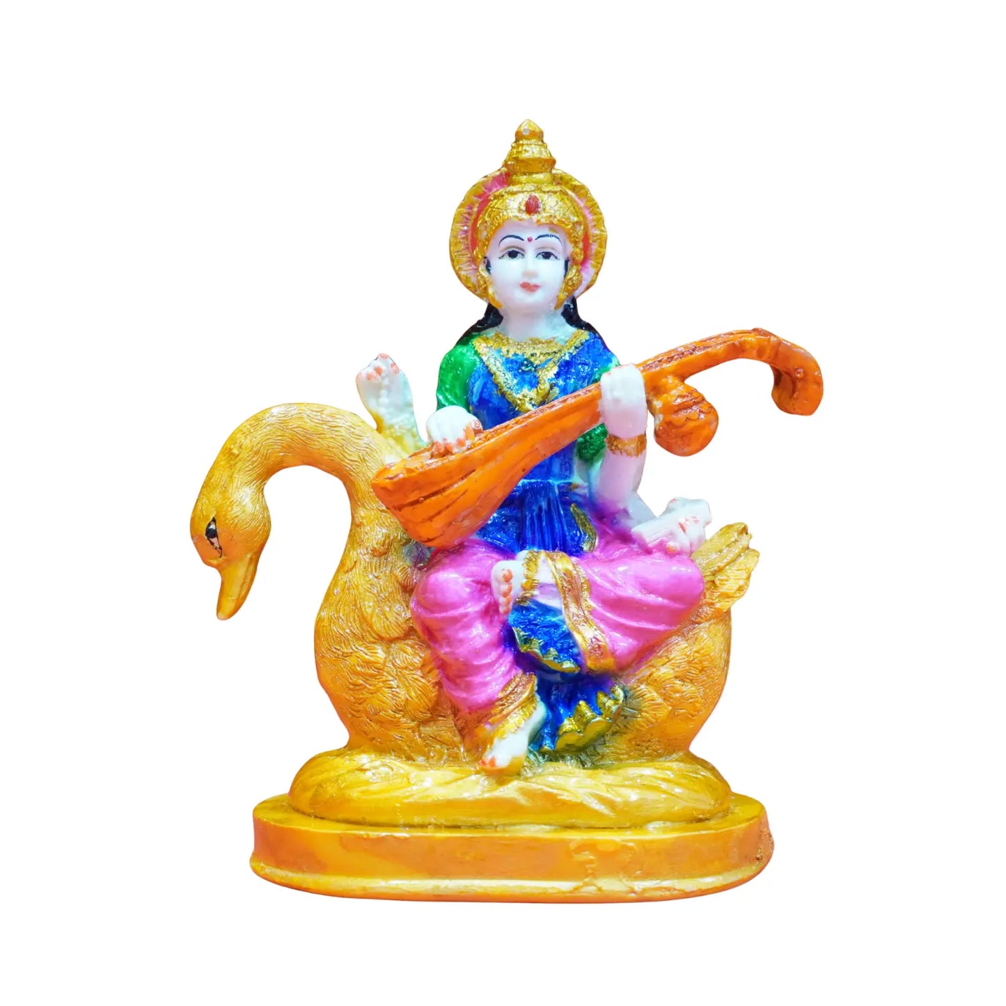 Buy Goddess Saraswati Idol with Veena & Swan (5.5 Inch) – Colorful Maa Saraswati Murti for Home, Office & Study Room Upharkaro