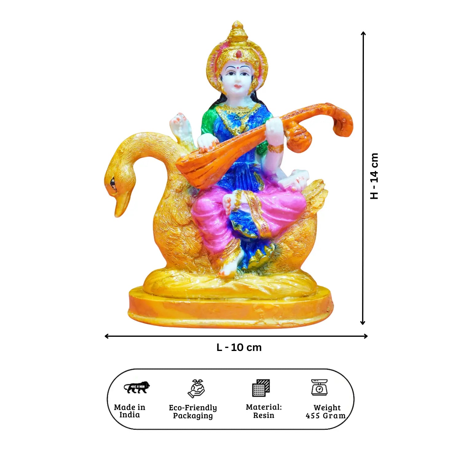 Buy Goddess Saraswati Idol with Veena & Swan (5.5 Inch) – Colorful Maa Saraswati Murti for Home, Office & Study Room Upharkaro