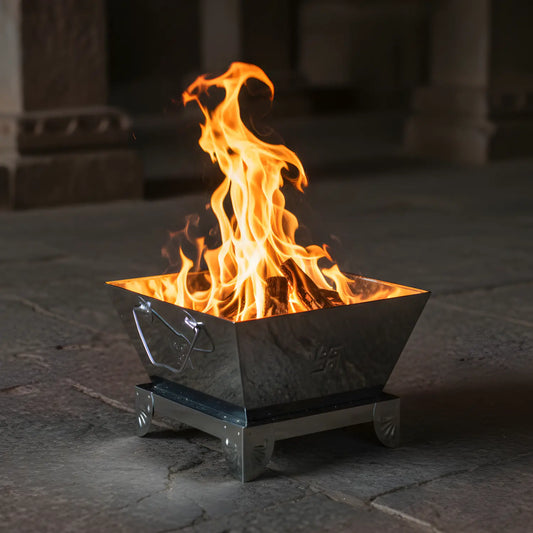 Premium Stainless Steel Construction: Made from high-quality stainless steel for superior durability, heat resistance, and long-lasting shine during havan and yagya rituals.
Traditional & Stable Design: Square-shaped hawan kund with a raised, sturdy base ensures safety and proper placement during fire rituals.
Ideal for All Vedic Ceremonies: Perfect for havan, yagya, Griha Pravesh, Satyanarayan Katha, Navgraha Shanti, wedding rituals, and temple pooja.
Easy to Clean & Maintain: Smooth polished surface allow
