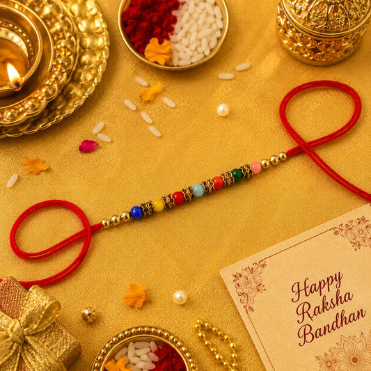 Premium Multicolor Beads Rakhi with Golden Spacers | Simple & Stylish Rakhi for Bhaiya
