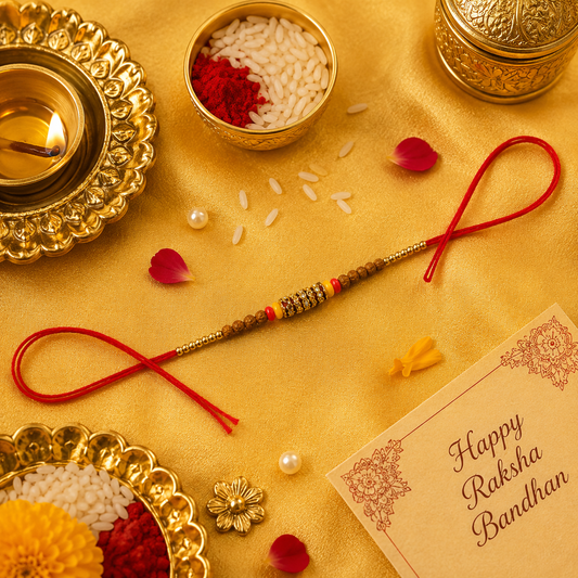 Elegant Wooden Beaded Rakhi with Golden Spacers | Minimalist Raksha Bandhan Thread