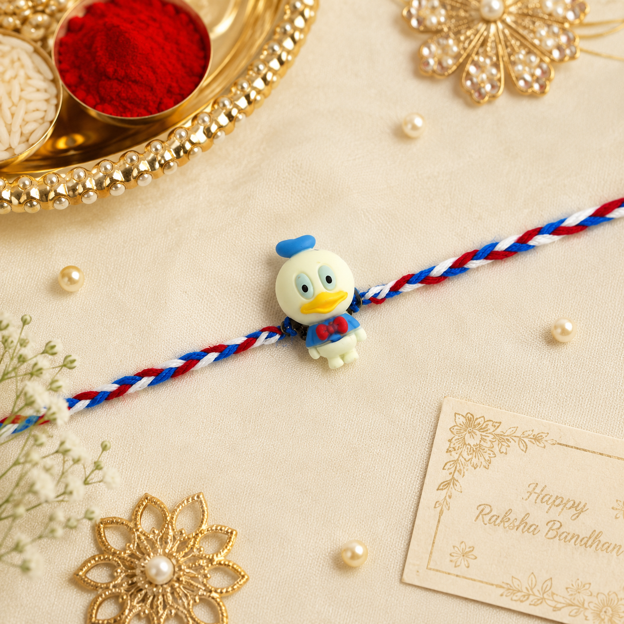 Cute Cartoon Duck Kids Rakhi – Colorful Braided Thread with Adorable Character Design for Little Brother | Fun Rakshabandhan Gift