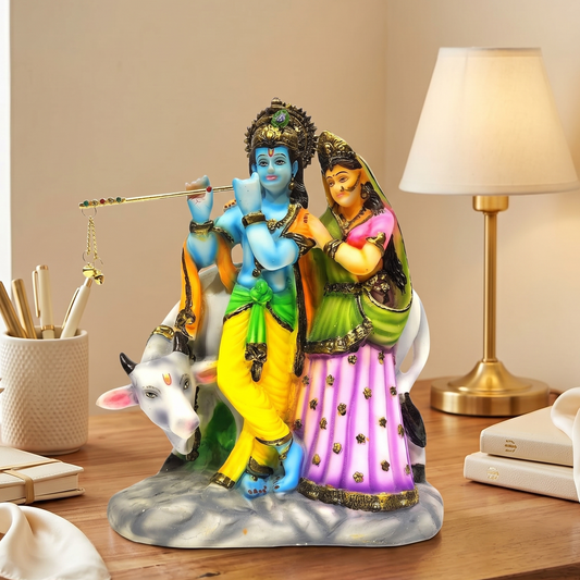 UPHARKARO Antique Finish Resin Multicolor Radha Krishna Statue | Handcrafted Decorative Idol for Home, Office, Temple, and Gift | Spiritual Sculpture with Traditional Art
