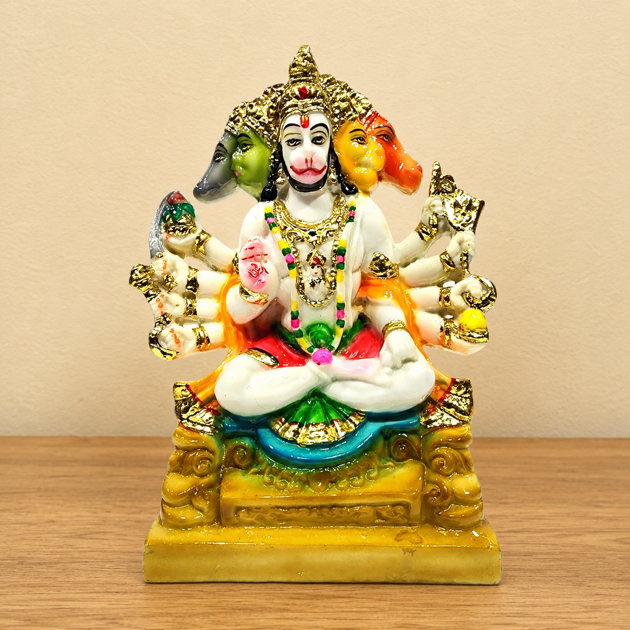 Panchmukhi Hanuman Idol | Spiritual Lord Hanuman Statue for Home Temple & Pooja Room | 9 Inch Decorative Hindu God Murti (Multicolour, Resin)