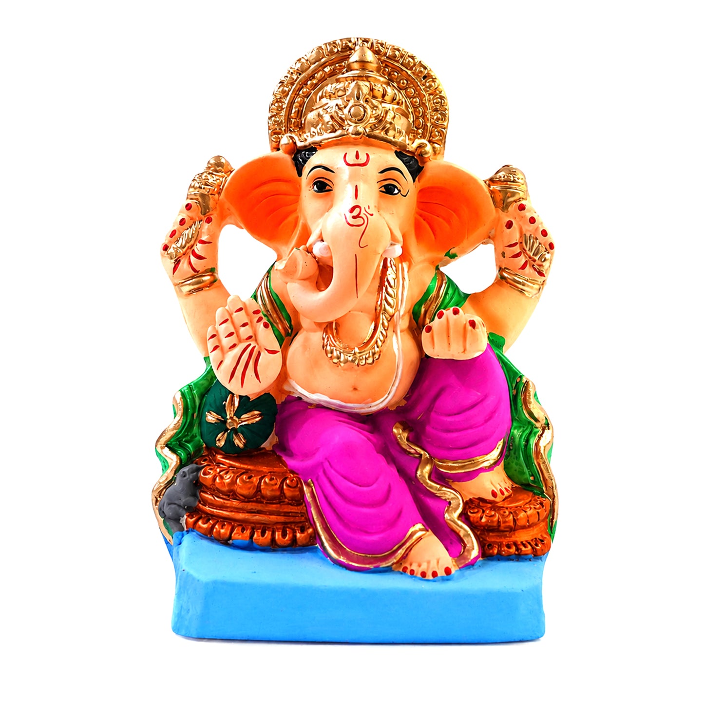 Decorative Eco-Friendly Clay Ganesh Idol 8.5 Inch with Golden Crown | Water-Soluble Ganesh Murti for for Ganesh Chaturthi, Home Temple & Gift