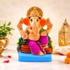 Decorative Eco-Friendly Clay Ganesh Idol 8.5 Inch with Golden Crown | Water-Soluble Ganesh Murti for for Ganesh Chaturthi, Home Temple & Gift