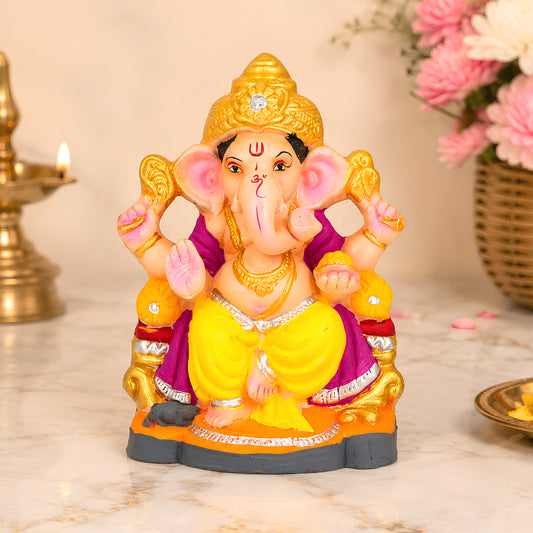 Handcrafted Eco-Friendly Clay Lord Ganesha Idol 9 Inch | Water-Soluble Ganesh Murti for Ganesh Chaturthi, Home Temple, Office Desk & Spiritual Gift