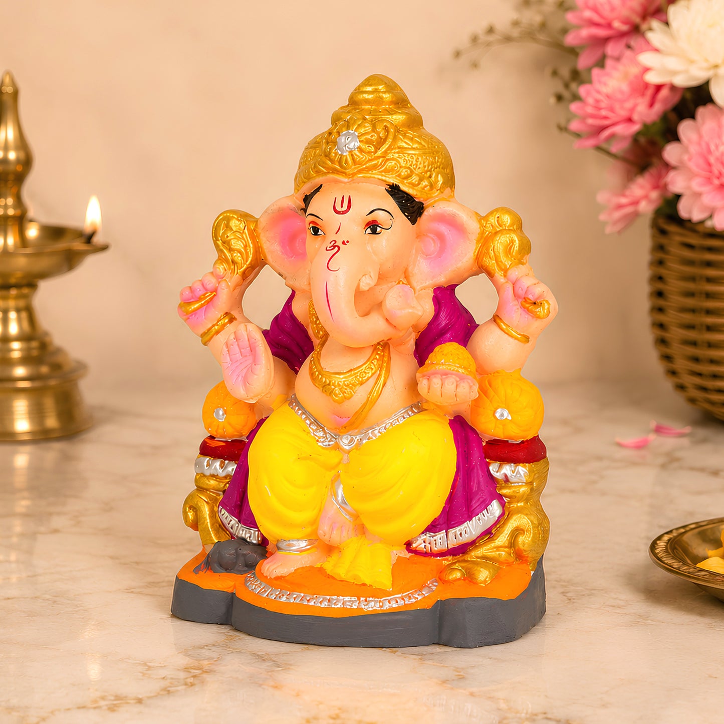 Handcrafted Eco-Friendly Clay Lord Ganesha Idol 9 Inch | Water-Soluble Ganesh Murti for Ganesh Chaturthi, Home Temple, Office Desk & Spiritual Gift