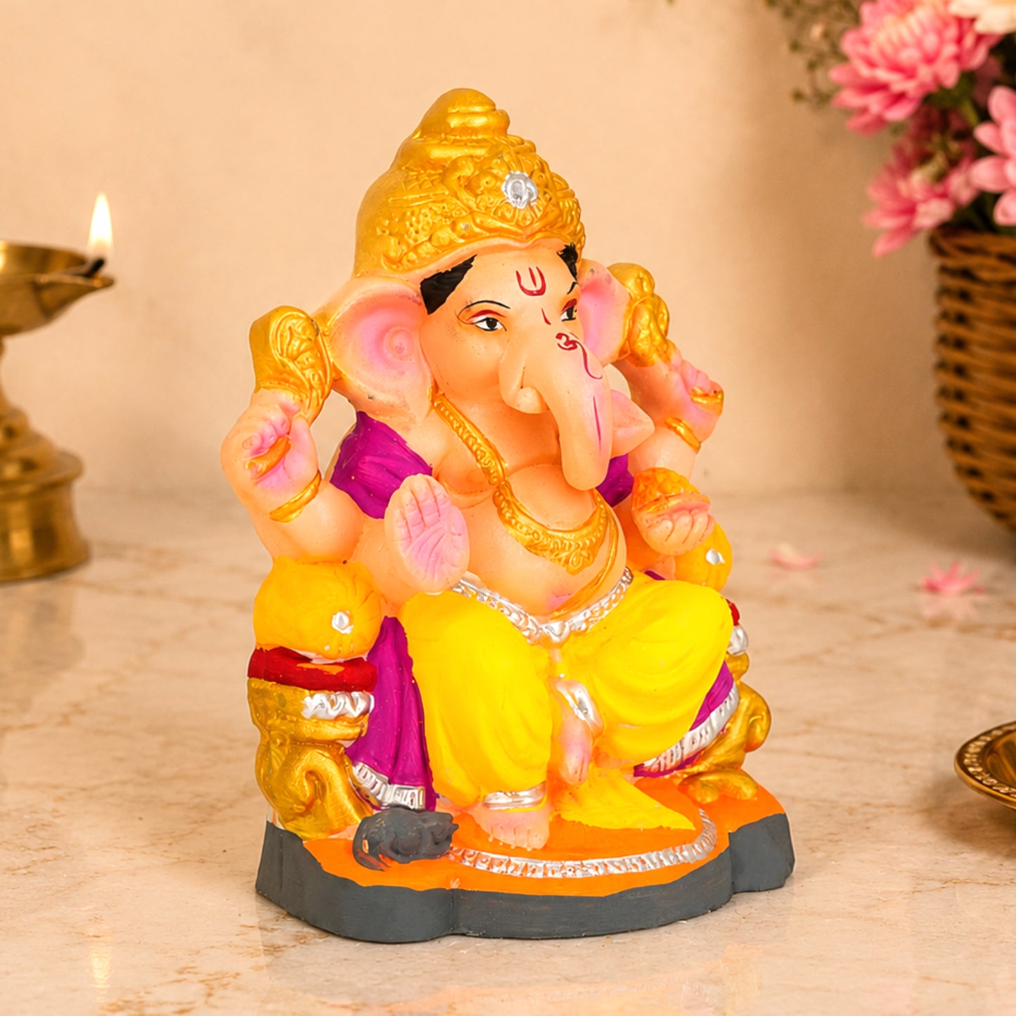 Handcrafted Eco-Friendly Clay Lord Ganesha Idol 9 Inch | Water-Soluble Ganesh Murti for Ganesh Chaturthi, Home Temple, Office Desk & Spiritual Gift