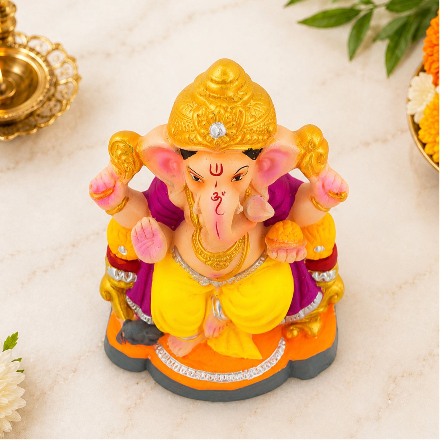 Handcrafted Eco-Friendly Clay Lord Ganesha Idol 9 Inch | Water-Soluble Ganesh Murti for Ganesh Chaturthi, Home Temple, Office Desk & Spiritual Gift