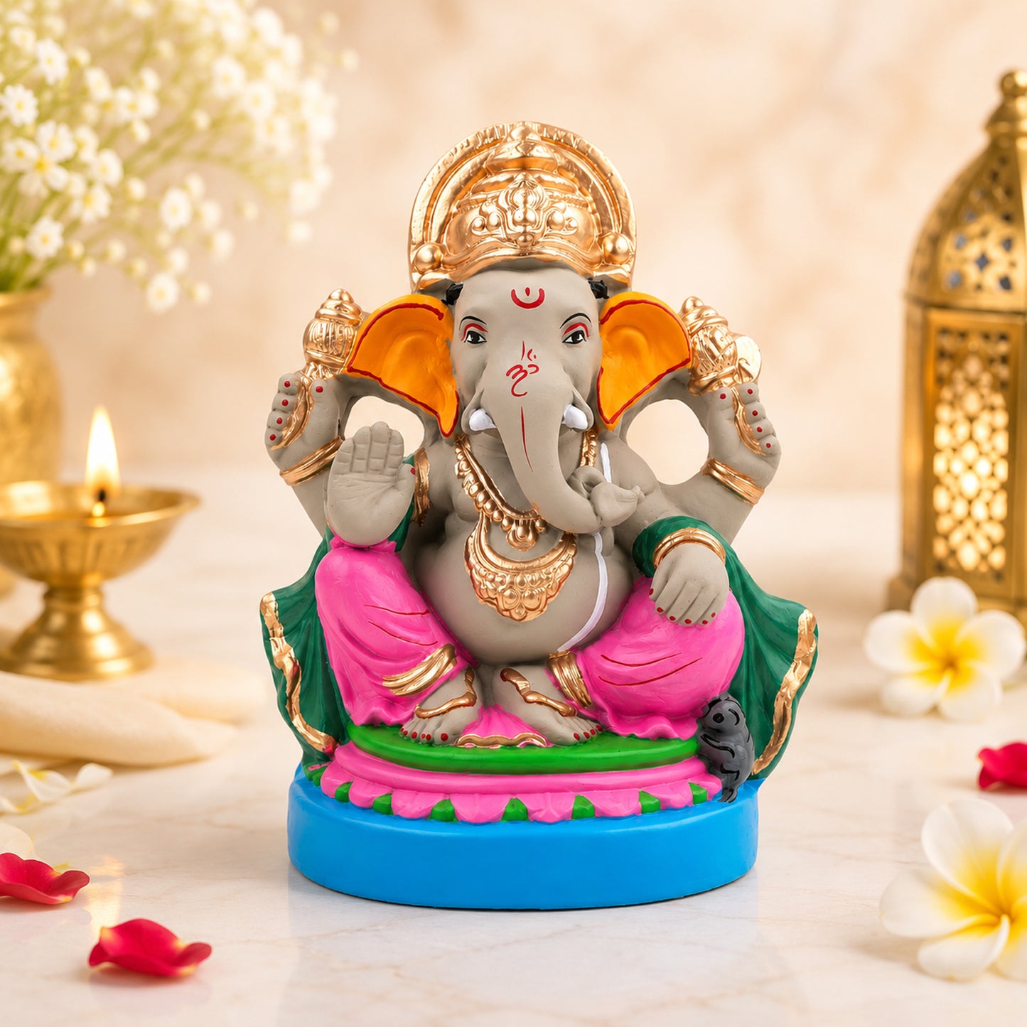 Handcrafted Clay Lord Ganesha Idol 8.5 Inch | Eco-Friendly Water-Soluble Ganesh Murti for Ganesh Chaturthi, Home Temple & Gift