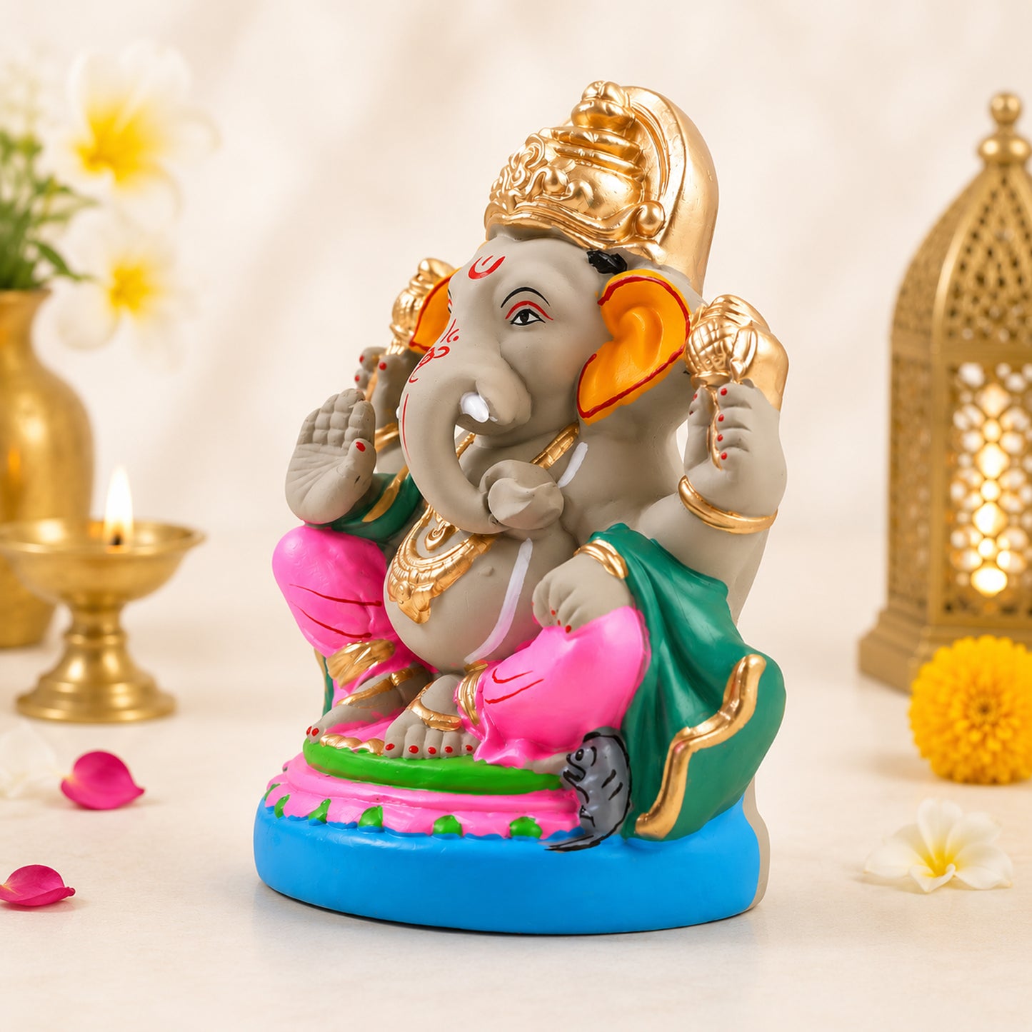 Handcrafted Clay Lord Ganesha Idol 8.5 Inch | Eco-Friendly Water-Soluble Ganesh Murti for Ganesh Chaturthi, Home Temple & Gift