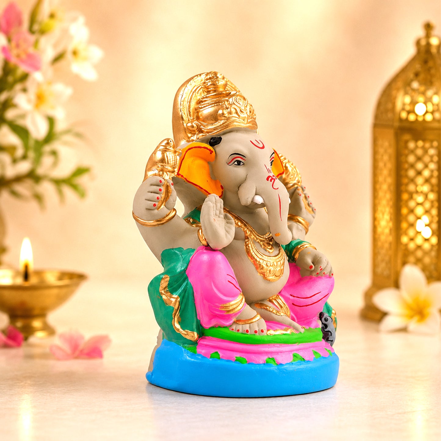 Handcrafted Clay Lord Ganesha Idol 8.5 Inch | Eco-Friendly Water-Soluble Ganesh Murti for Ganesh Chaturthi, Home Temple & Gift