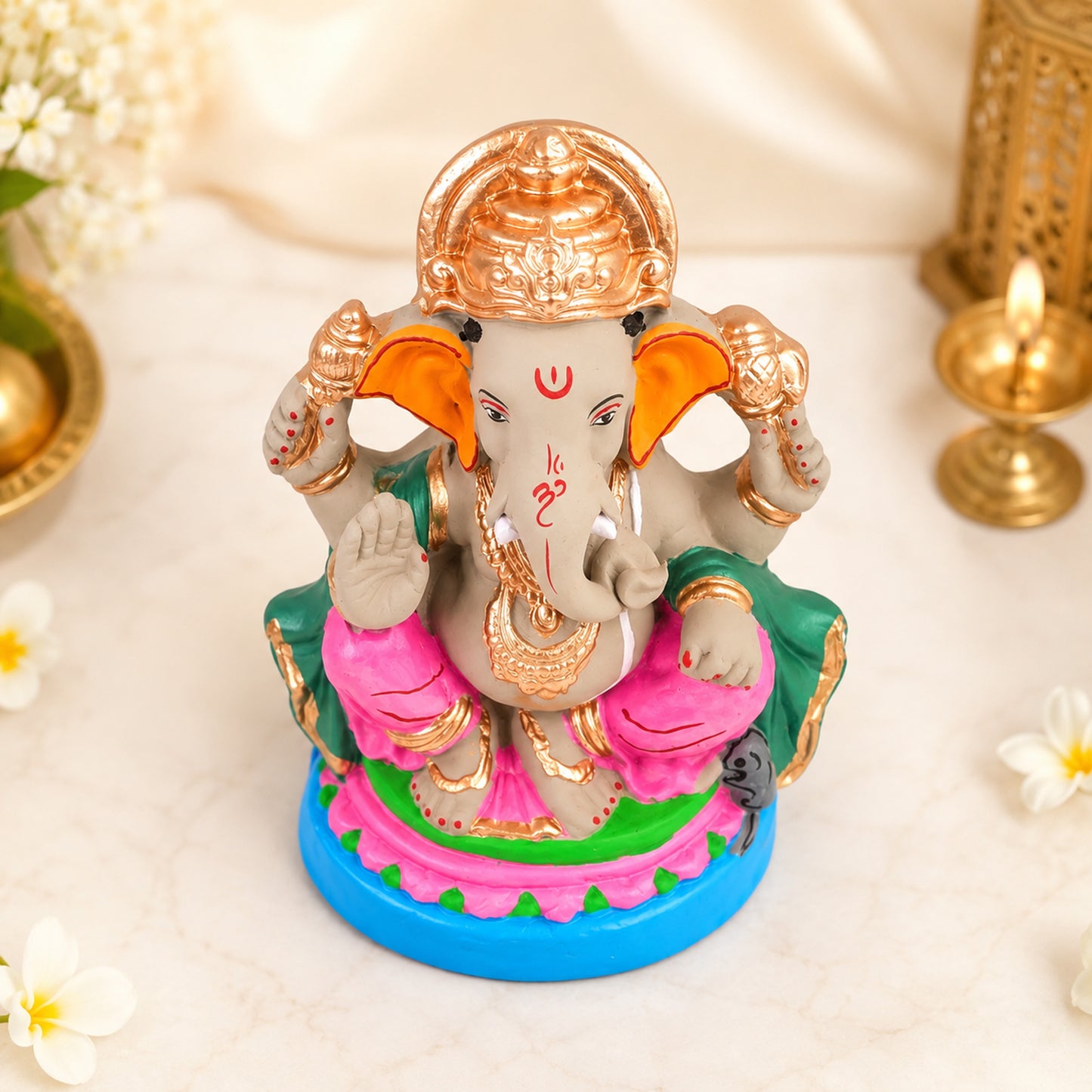 Handcrafted Clay Lord Ganesha Idol 8.5 Inch | Eco-Friendly Water-Soluble Ganesh Murti for Ganesh Chaturthi, Home Temple & Gift