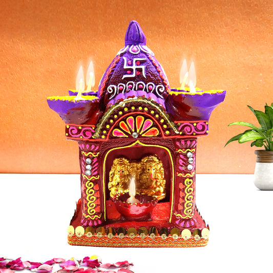 Handmade Clay Diwali Hatri with Laxmi Ganesh Idol & Diyas – By Upharkaro