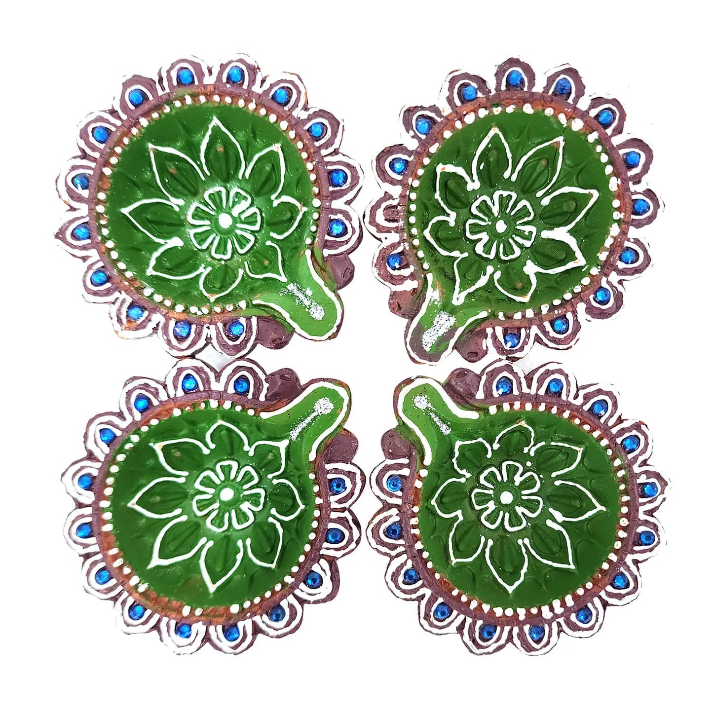 Decorative items in a red and gold box with floral designs.