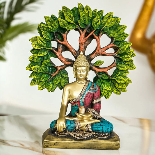 Decorative Resin Buddha Idol Meditating Under Sacred Tree | Peaceful Home & Office Decor Showpiece – 59% OFF Upharkaro