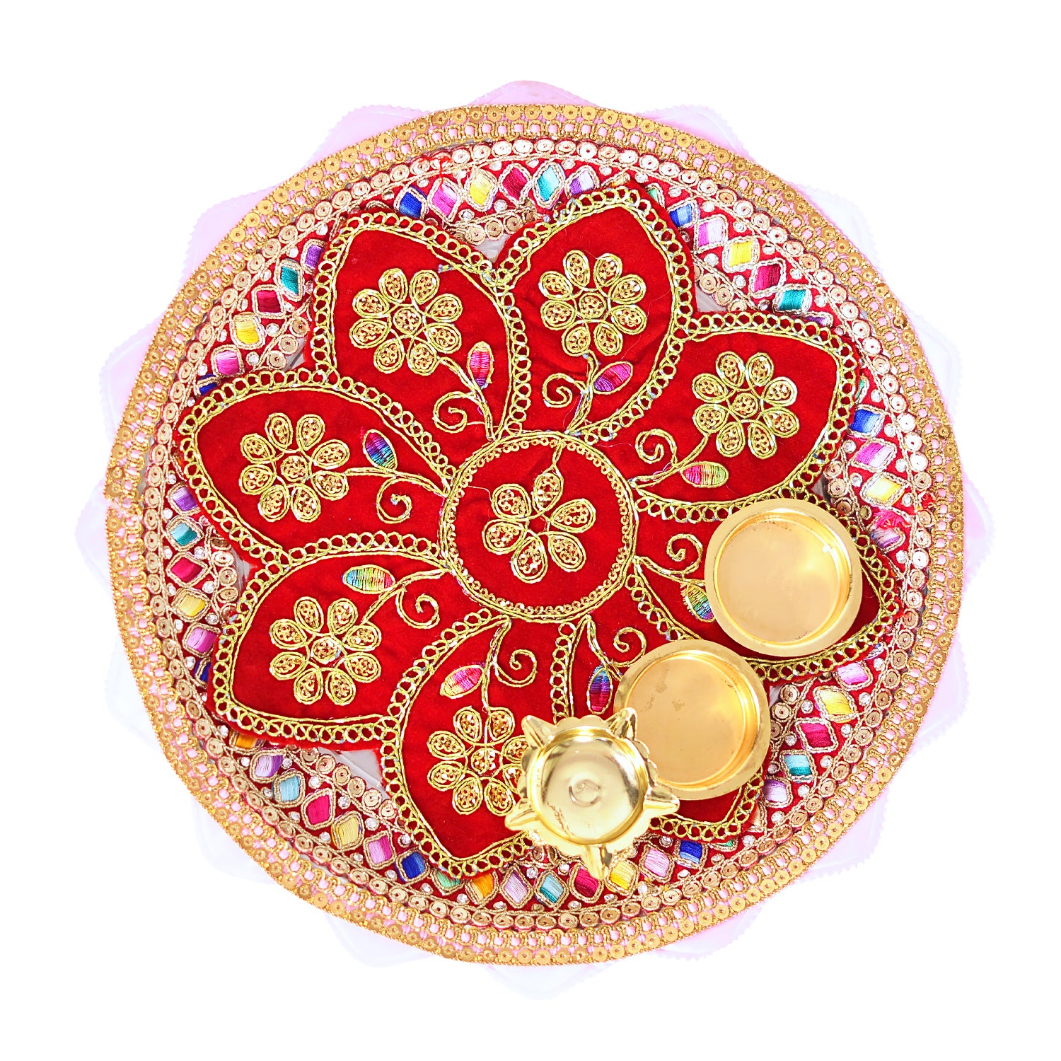 Decorative plate with floral patterns and colorful border on a white background