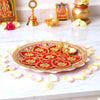 Designer Velvet Decorative Pooja Thali 10 Inch Red & Golden Floral Pattern By Upharkaro