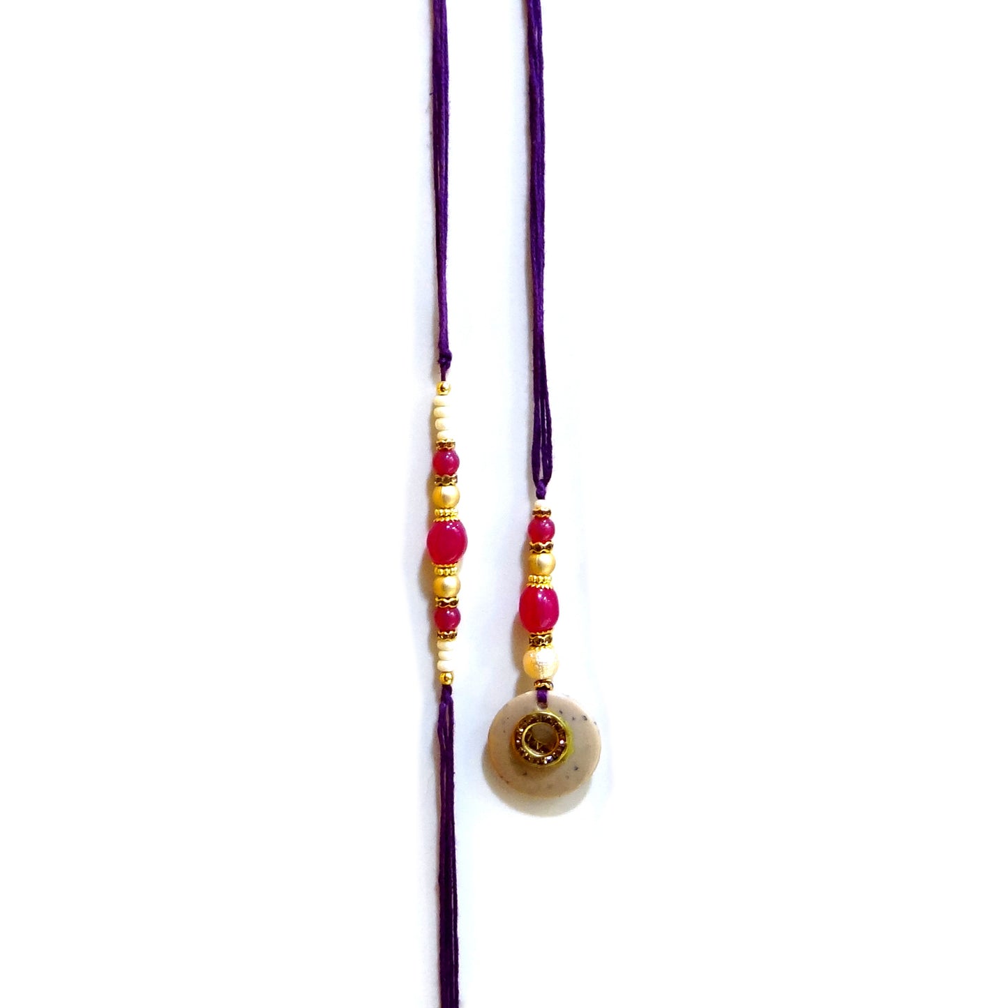 Elegant Bhaiya Bhabhi Lumba Rakhi Set with Pearl Beads | Designer Couple Rakhi for Raksha Bandhan (Purple))