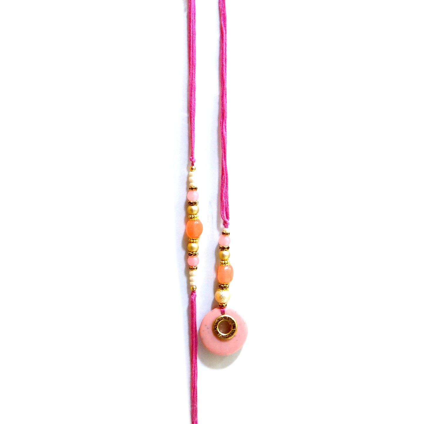 Elegant Bhaiya Bhabhi Lumba Rakhi Set with Pearl Beads | Designer Couple Rakhi for Raksha Bandhan (Pink)