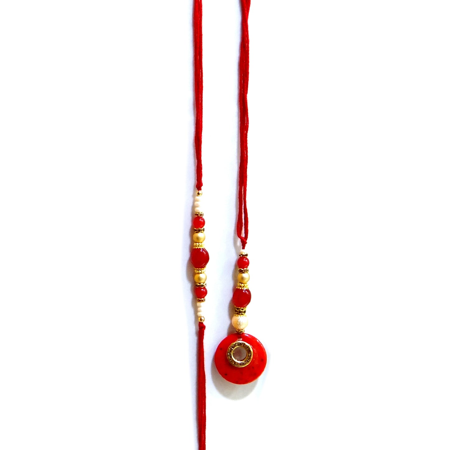 Elegant Bhaiya Bhabhi Lumba Rakhi Set with Pearl Beads | Designer Couple Rakhi for Raksha Bandhan (red)