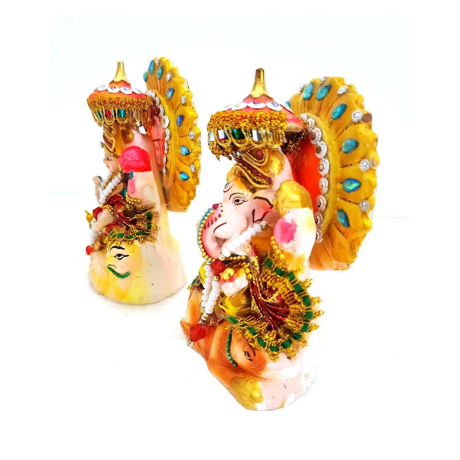 Side Angle of Handcrafted Laxmi Ganesh Clay Murtis for Diwali Pooja