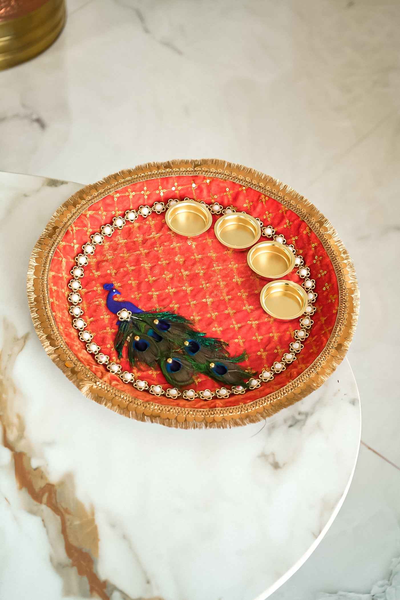 Elegant Handcrafted Peacock Design Pooja Thali for Raksha Bandhan, Diwali & Home Temple – Decorative Festival Plate (Flat 20% OFF)-Upharkaro