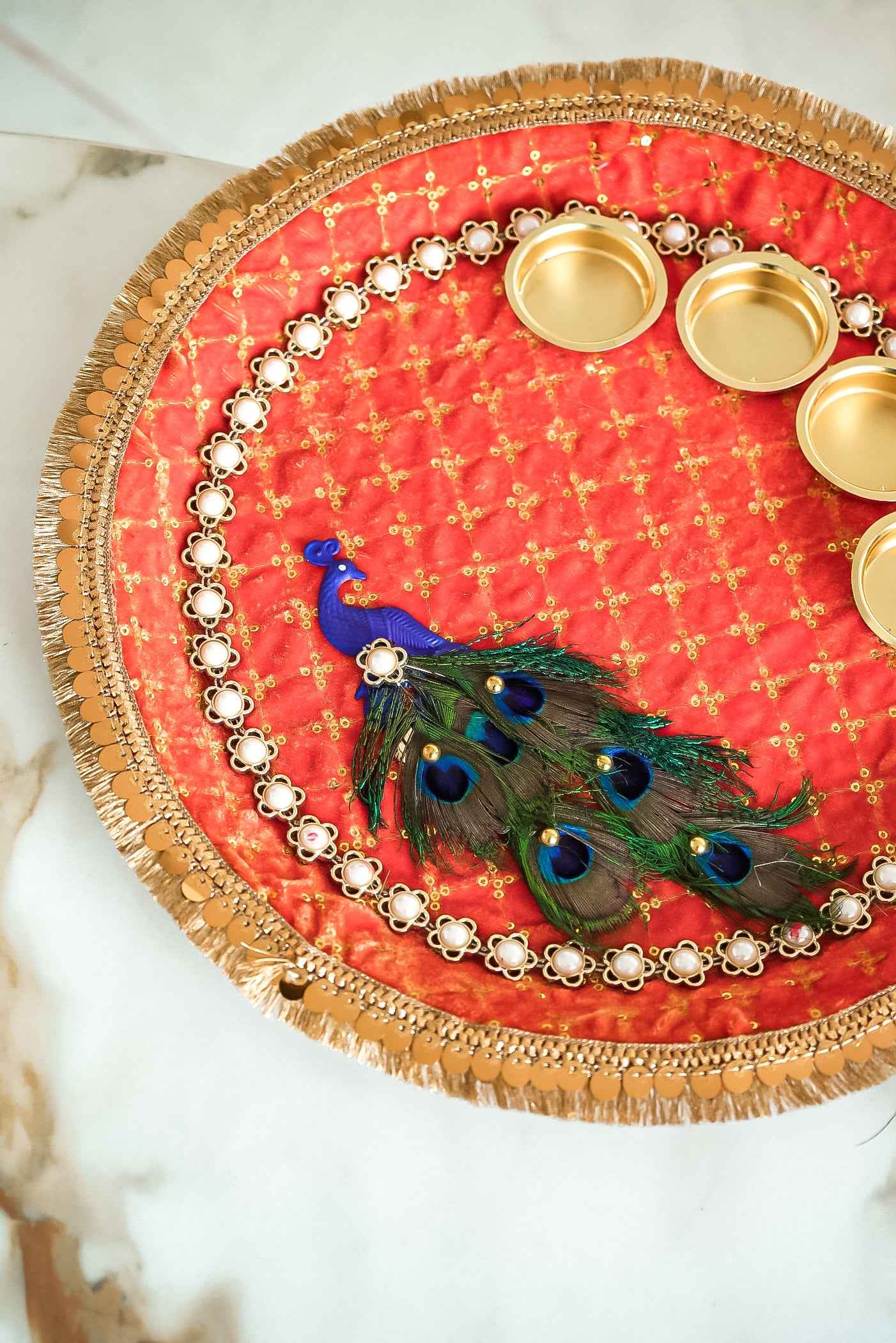 Elegant Handcrafted Peacock Design Pooja Thali for Raksha Bandhan, Diwali & Home Temple – Decorative Festival Plate (Flat 20% OFF)-Upharkaro