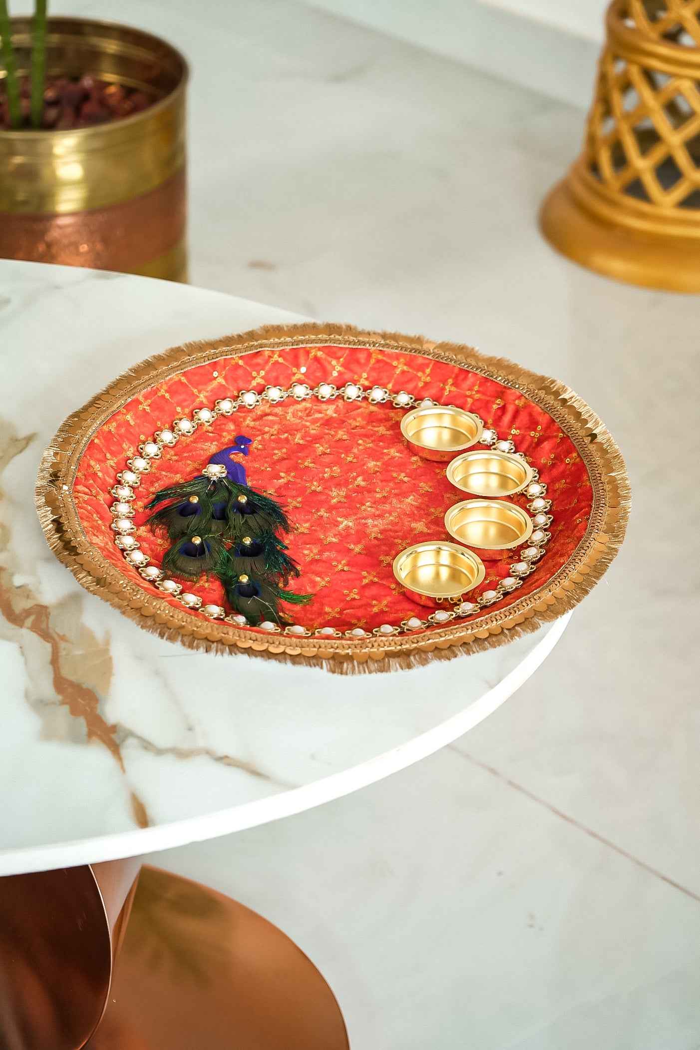 Elegant Handcrafted Peacock Design Pooja Thali for Raksha Bandhan, Diwali & Home Temple – Decorative Festival Plate (Flat 20% OFF)-Upharkaro