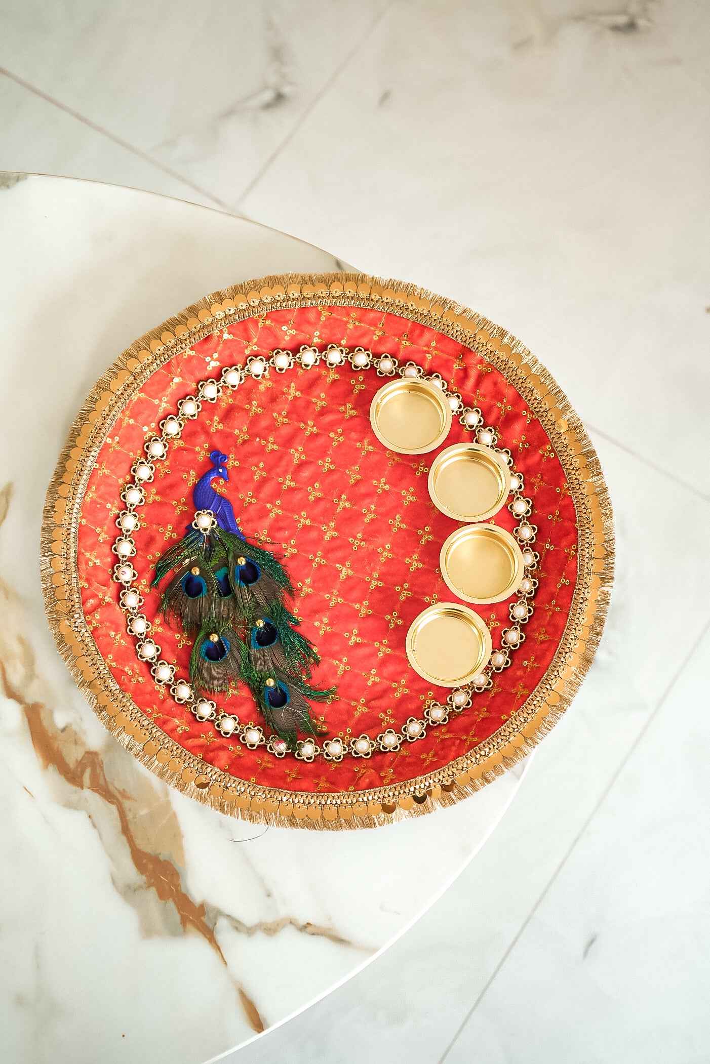 Elegant Handcrafted Peacock Design Pooja Thali for Raksha Bandhan, Diwali & Home Temple – Decorative Festival Plate (Flat 20% OFF)-Upharkaro
