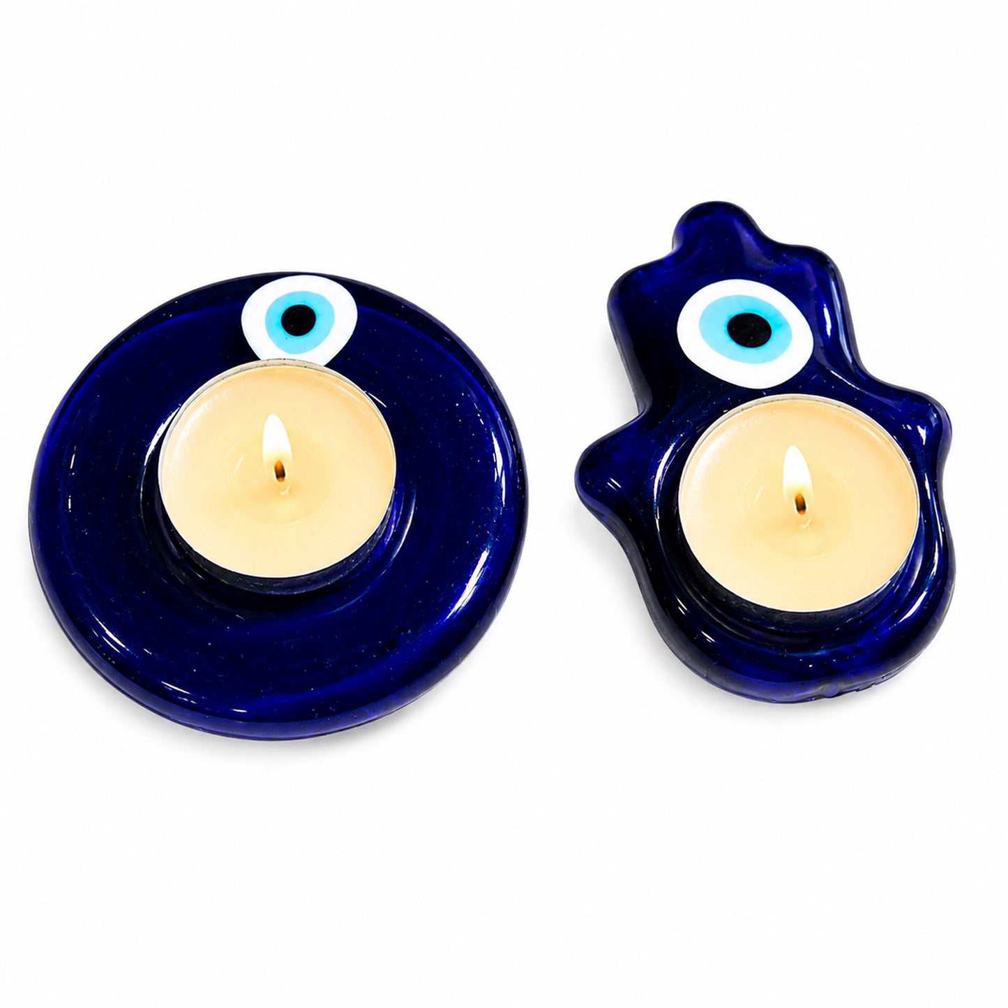 Blue Evil Eye Reiki Crystal T-Light Candle Holder for Home & Healing ( Set of 2 ) By Upharkaro