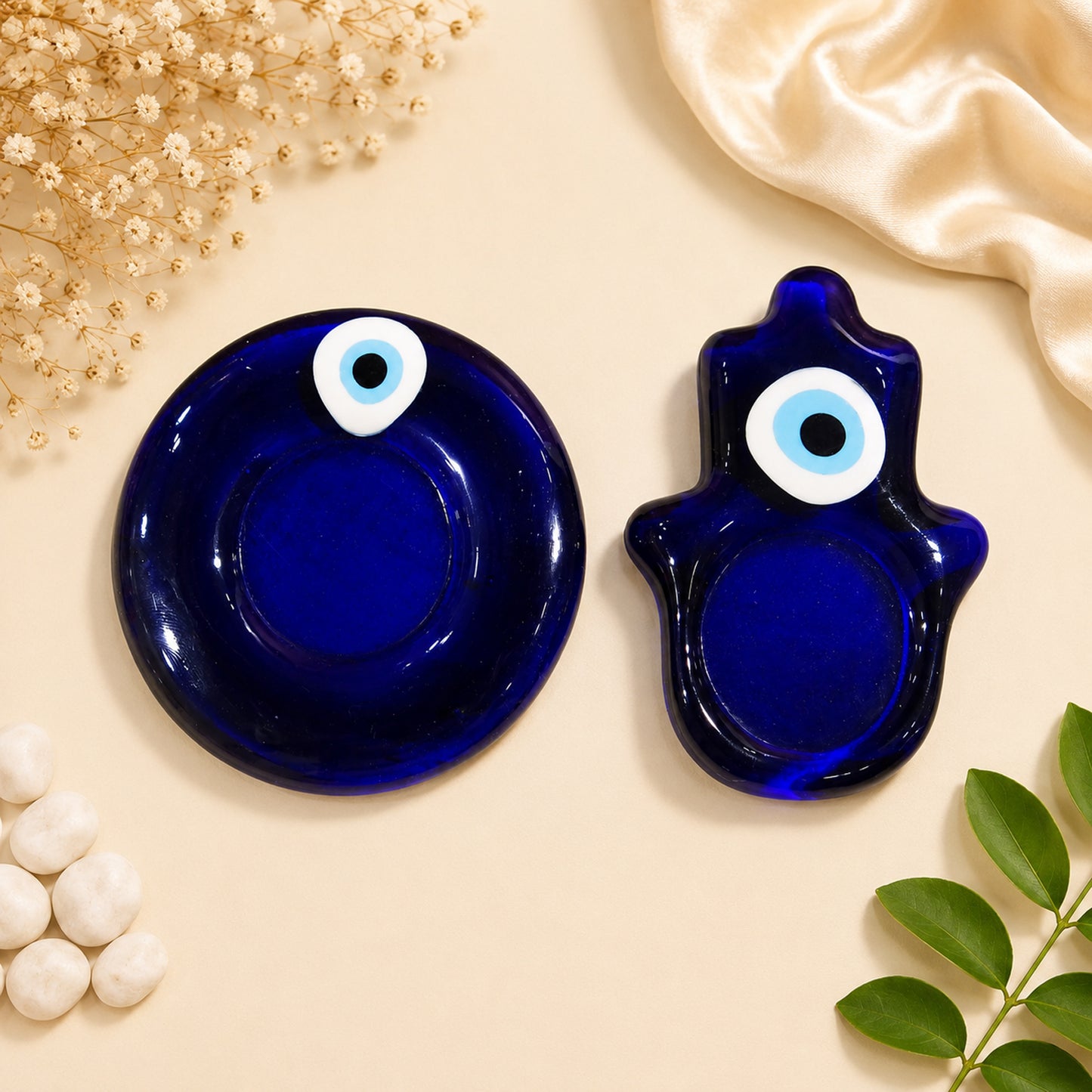Blue Evil Eye Reiki Crystal T-Light Candle Holder for Home & Healing ( Set of 2 ) By Upharkaro