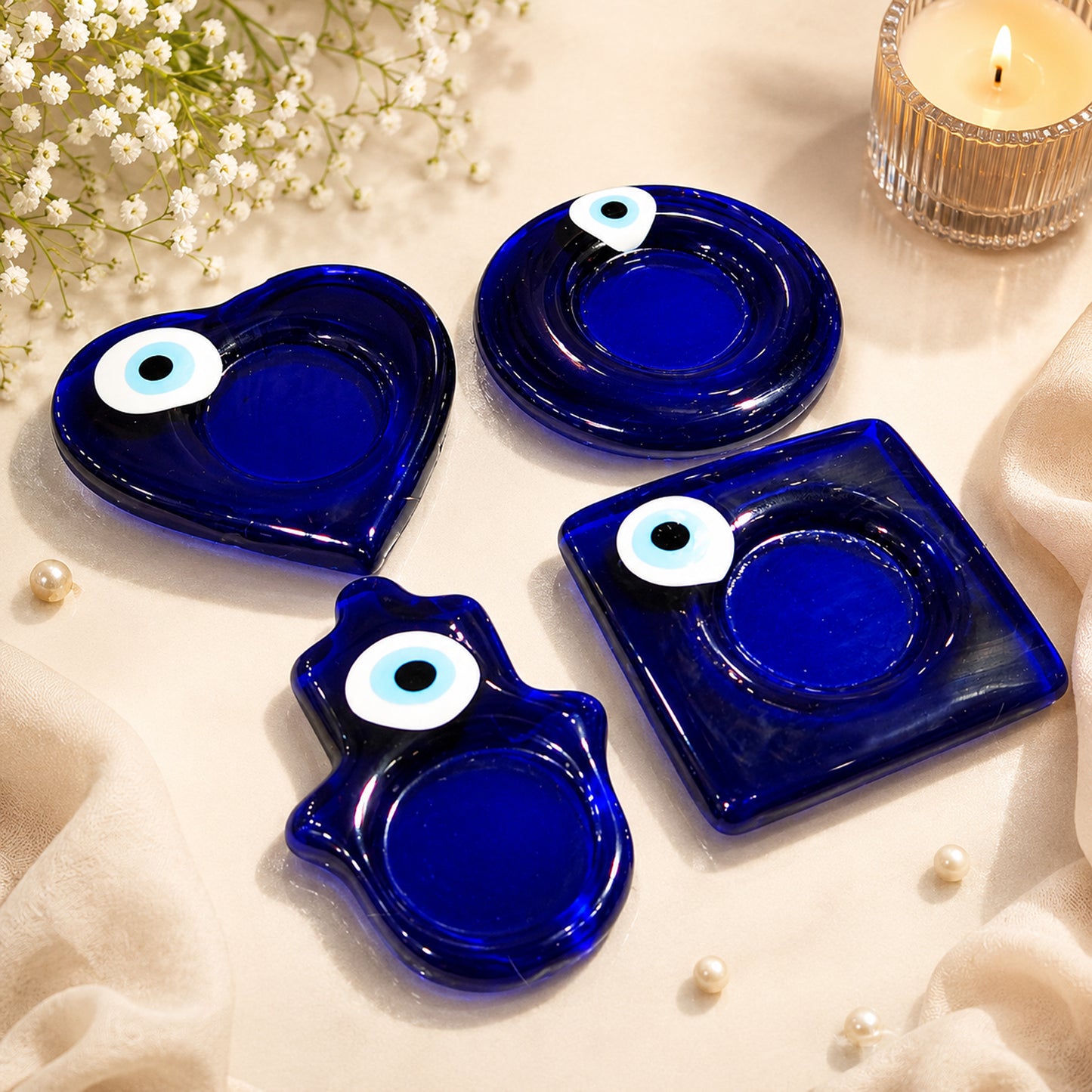 Reiki Evil Eye Crystal T-Light Candle Holder (Set of 4) By Upharkaro