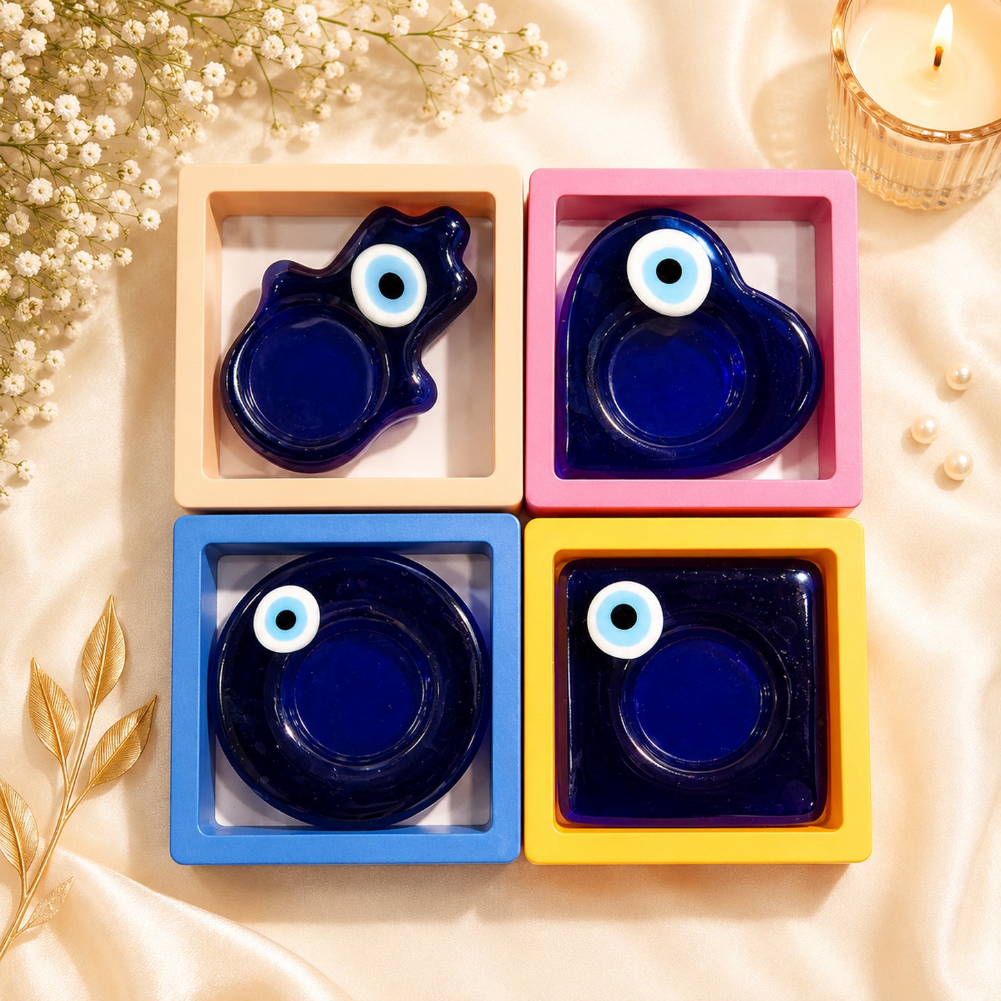 Reiki Evil Eye Crystal T-Light Candle Holder (Set of 4) By Upharkaro