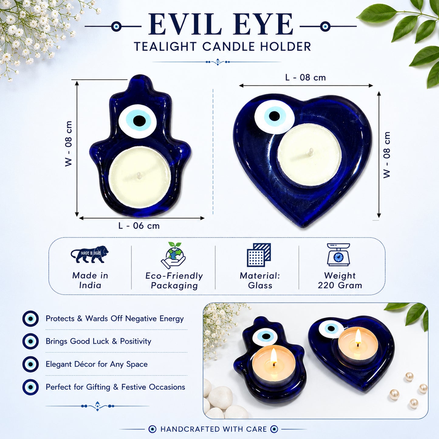 Spiritual Evil Eye Reiki T-Light Holder Set for Positive Energy & Festive Décor By Upharkaro