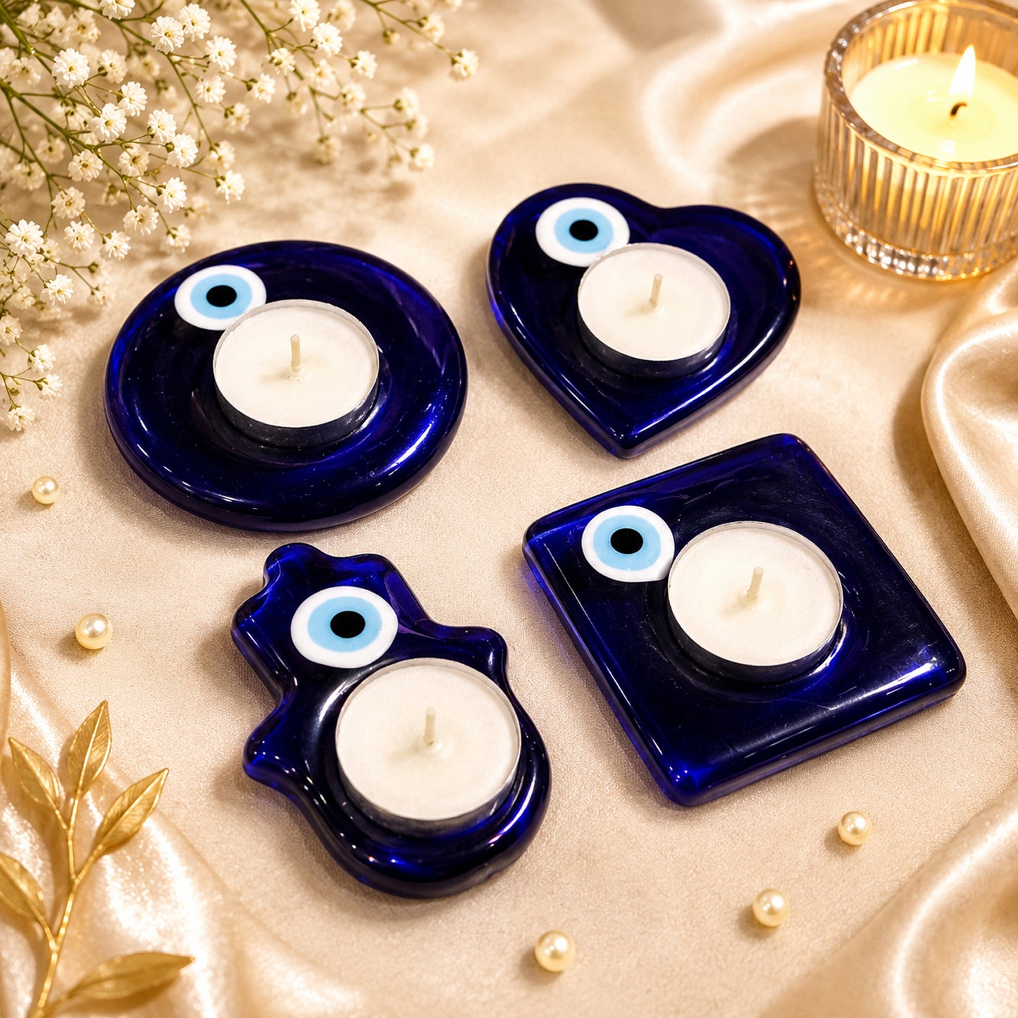 Reiki Evil Eye Crystal T-Light Candle Holder (Set of 4) By Upharkaro