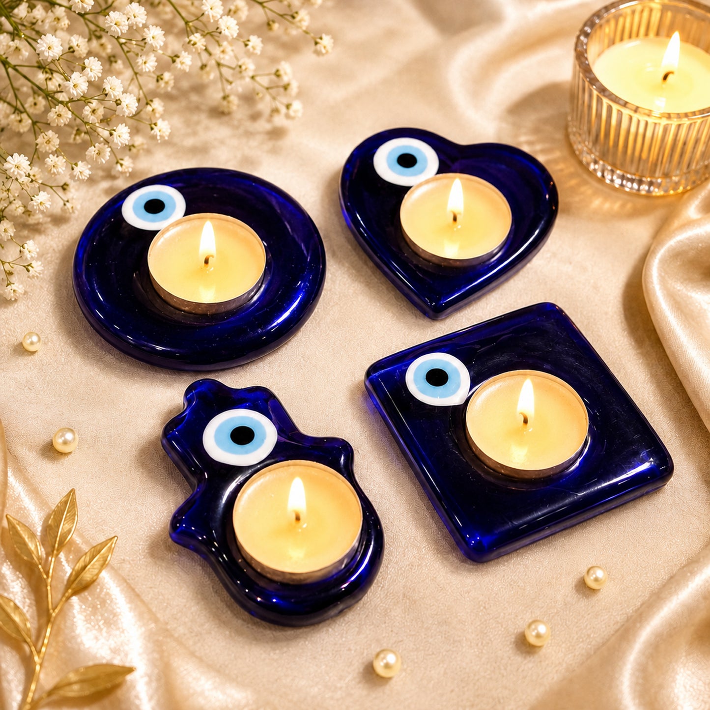 Reiki Evil Eye Crystal T-Light Candle Holder (Set of 4) By Upharkaro