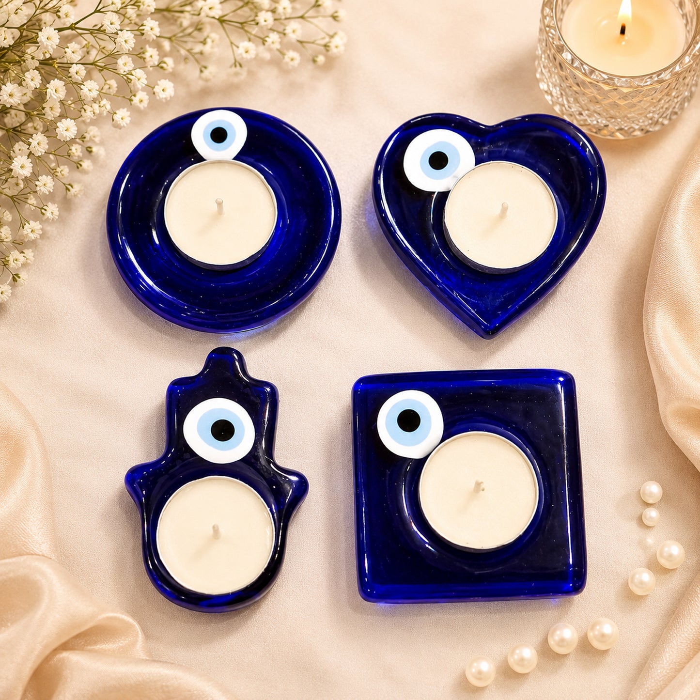 Reiki Evil Eye Crystal T-Light Candle Holder (Set of 4) By Upharkaro