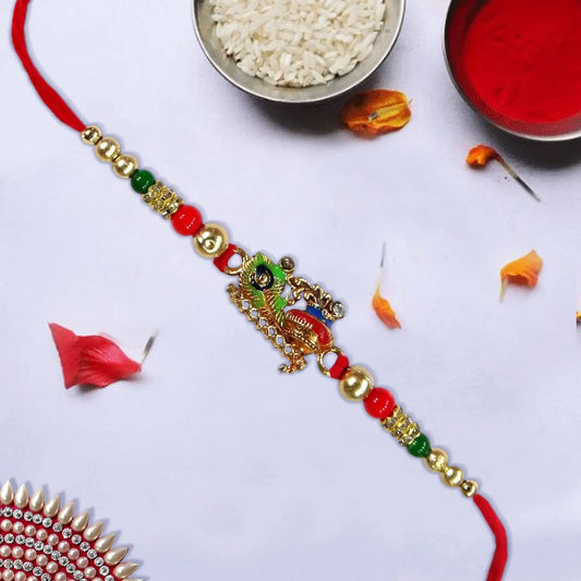 Exquisite Shri Morpankh Stone Rakhi for Brother by Upharkaro - Premium Krishna-Inspired Rakhi-Upharkaro