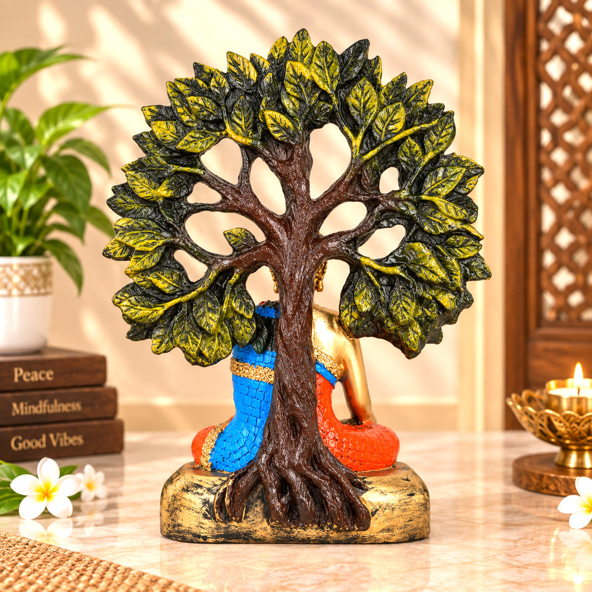 Decorative Resin Buddha Idol Meditating Under Sacred Tree | Peaceful Home & Office Decor Showpiece – 59% OFF