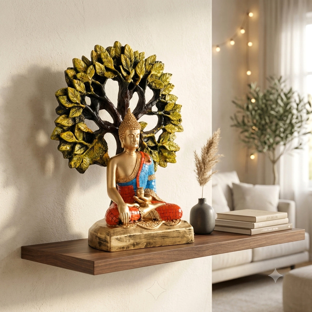 Decorative Resin Buddha Idol Meditating Under Sacred Tree | Peaceful Home & Office Decor Showpiece – 59% OFF
