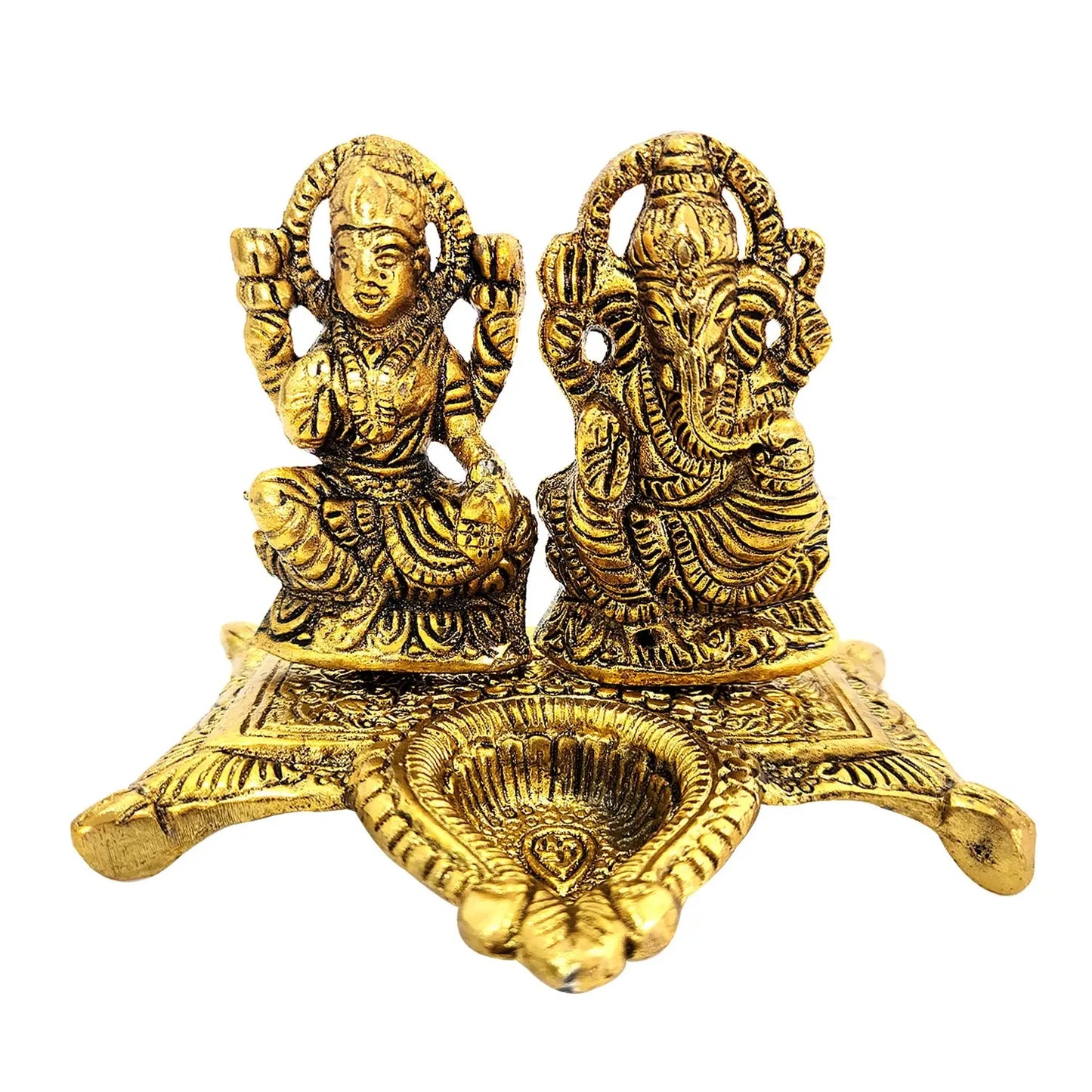 Gold-colored statue of a deity on a white background
